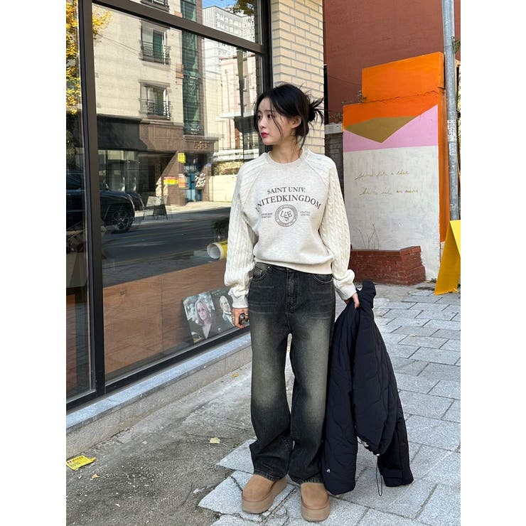 ニット切り替えスウェットオーバーサイズロゴスウェットトップス | Ulysses | 詳細画像1 