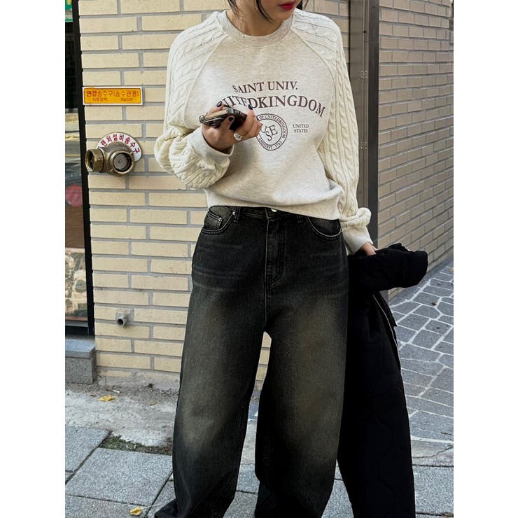 ニット切り替えスウェットオーバーサイズロゴスウェットトップス | Ulysses | 詳細画像2 