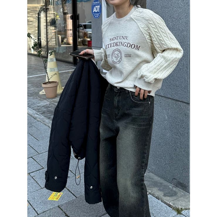 ニット切り替えスウェットオーバーサイズロゴスウェットトップス | Ulysses | 詳細画像3 