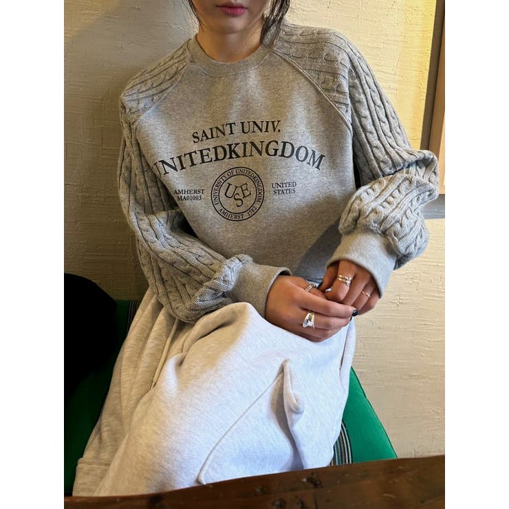 ダークグレー | ニット切り替えスウェットオーバーサイズロゴスウェットトップス | Ulysses