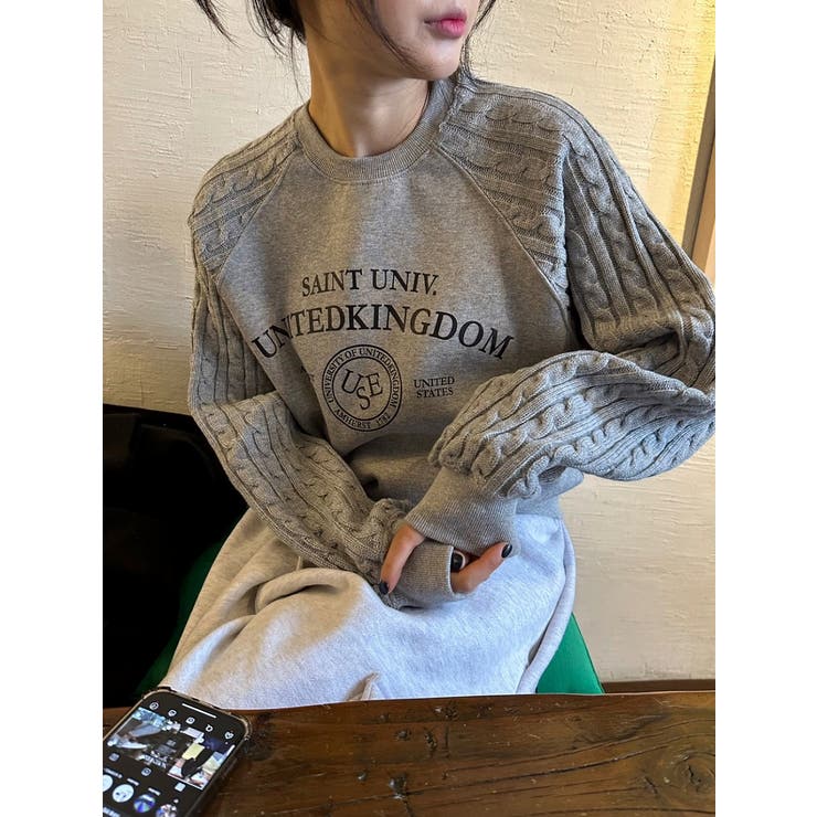 ニット切り替えスウェットオーバーサイズロゴスウェットトップス | Ulysses | 詳細画像4 