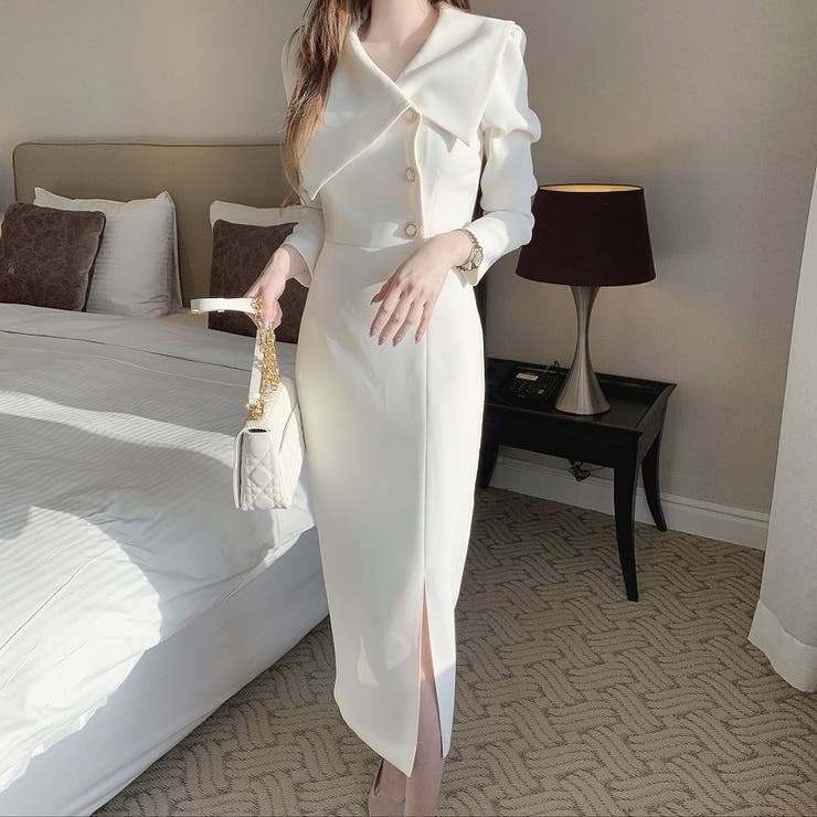 ホワイト | 襟付きスリットワンピース | Ulysses