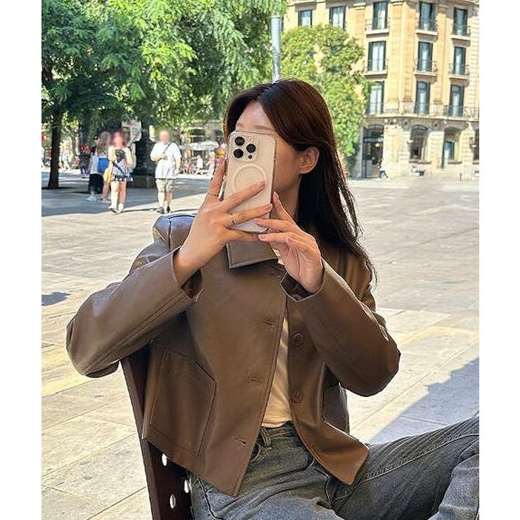 襟付きシングルブレスト合成皮革ジャケット | Ulysses | 詳細画像1 