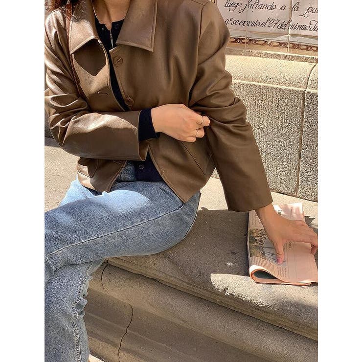 襟付きシングルブレスト合成皮革ジャケット | Ulysses | 詳細画像3 