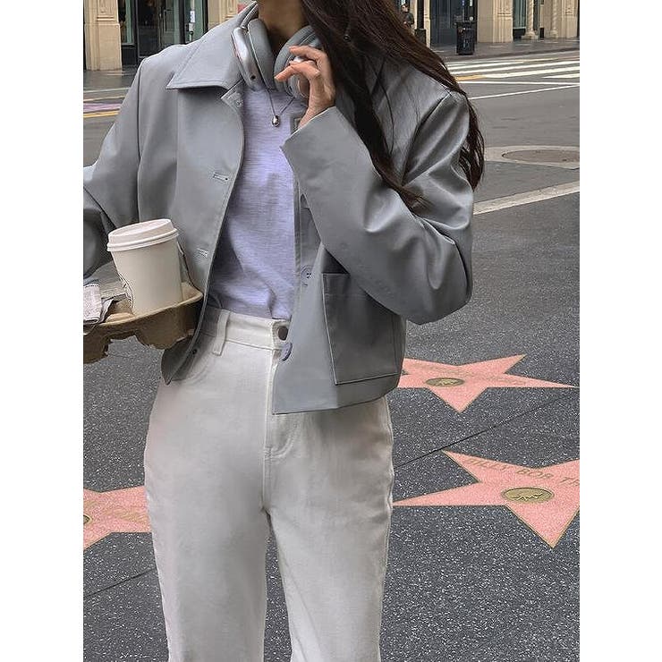 グレー | 襟付きシングルブレスト合成皮革ジャケット | Ulysses