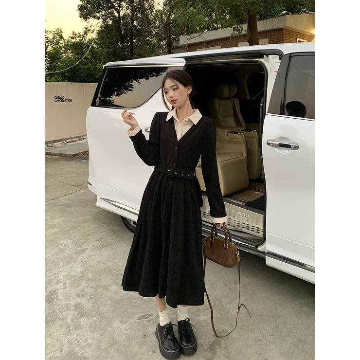 ブラック | レイヤード風リボンワンピース | Ulysses