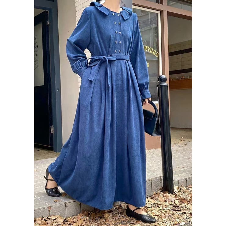 ブルー | コーデュロイリボンワンピース | Ulysses