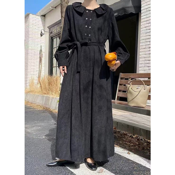 ブラック | コーデュロイリボンワンピース | Ulysses