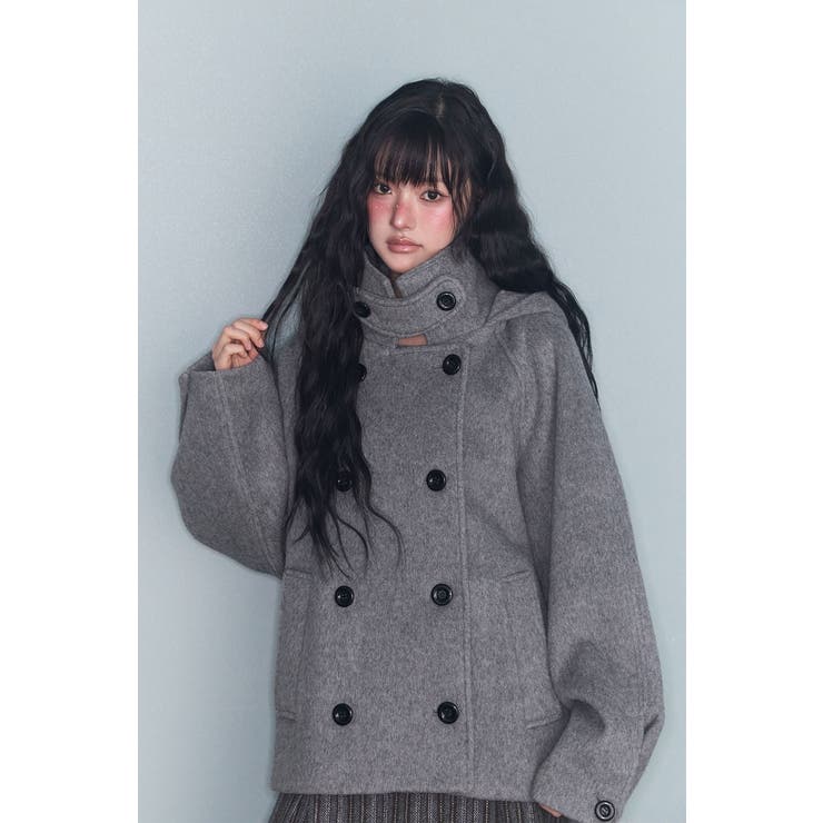 グレー | フード付きダブルブレストメルトンジャケット | Ulysses