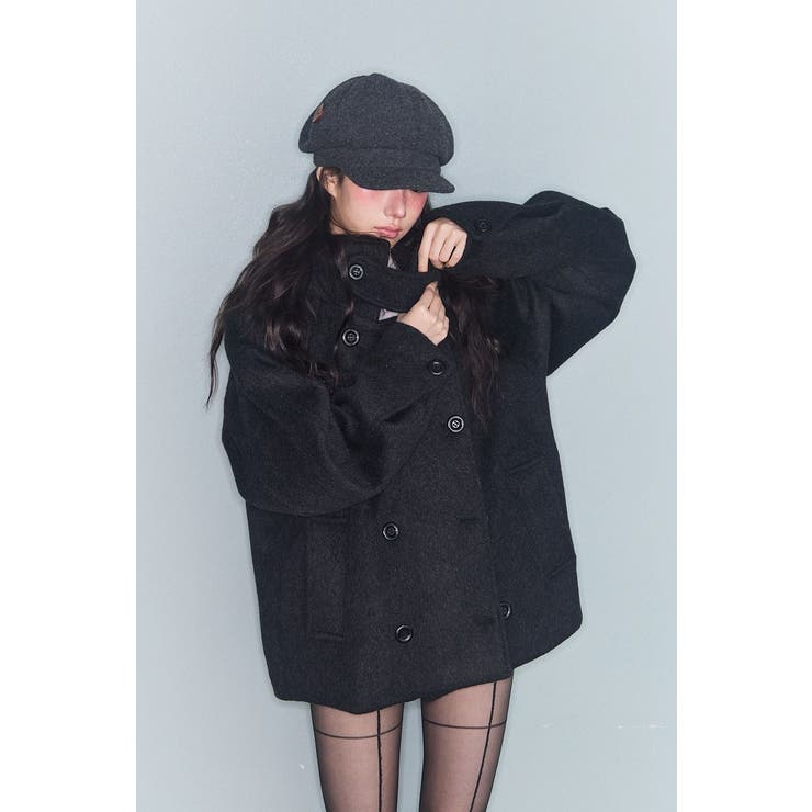 ブラック | フード付きダブルブレストメルトンジャケット | Ulysses