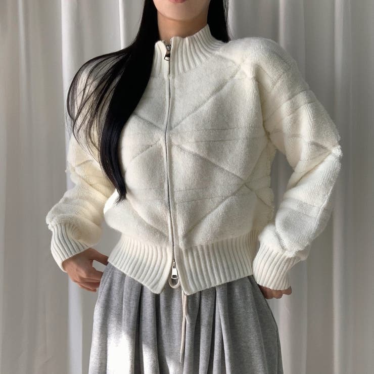 オフホワイト | スタンドカラーダブルジップニットジャケット | Ulysses