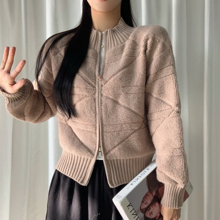 ベージュ | スタンドカラーダブルジップニットジャケット | Ulysses