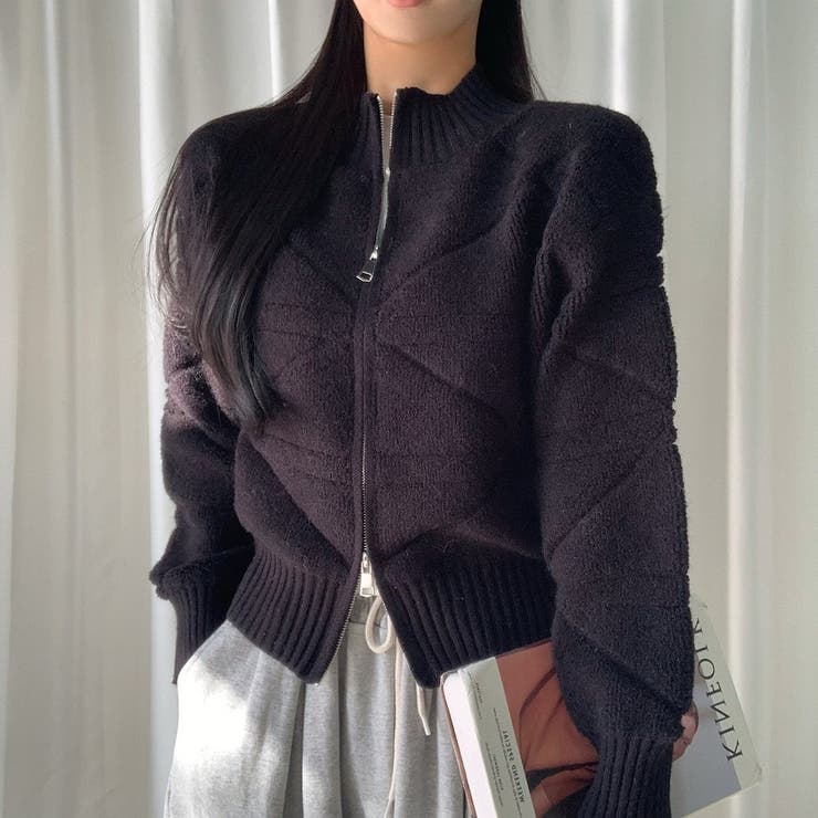 ブラック | スタンドカラーダブルジップニットジャケット | Ulysses