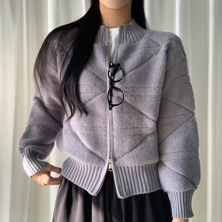 グレー | スタンドカラーダブルジップニットジャケット | Ulysses