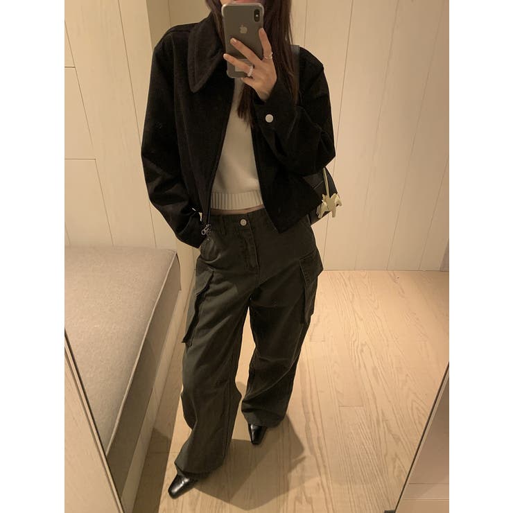 ブラック | 鹿の毛皮の綿毛ショートジャケット | Ulysses