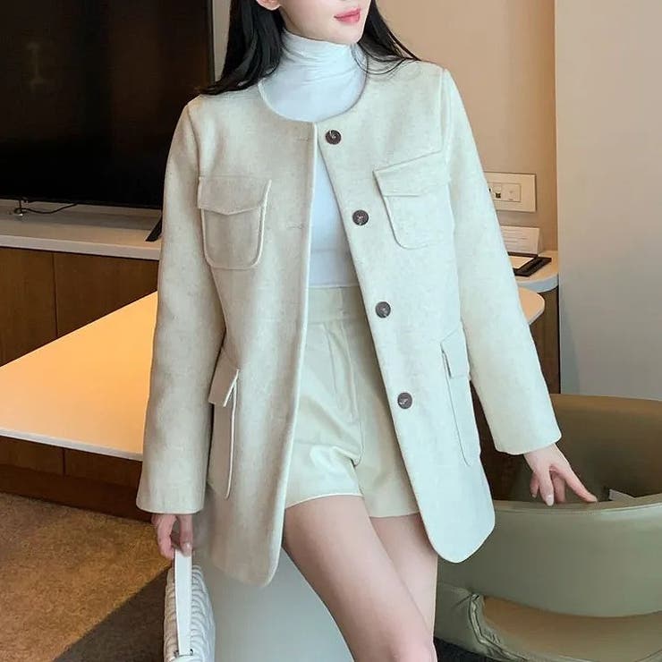 ベージュ | リボンシングルブレストメルトンジャケット | Ulysses