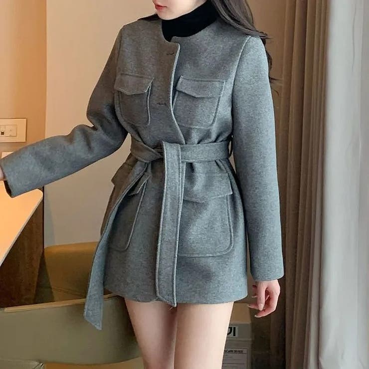 グレー | リボンシングルブレストメルトンジャケット | Ulysses