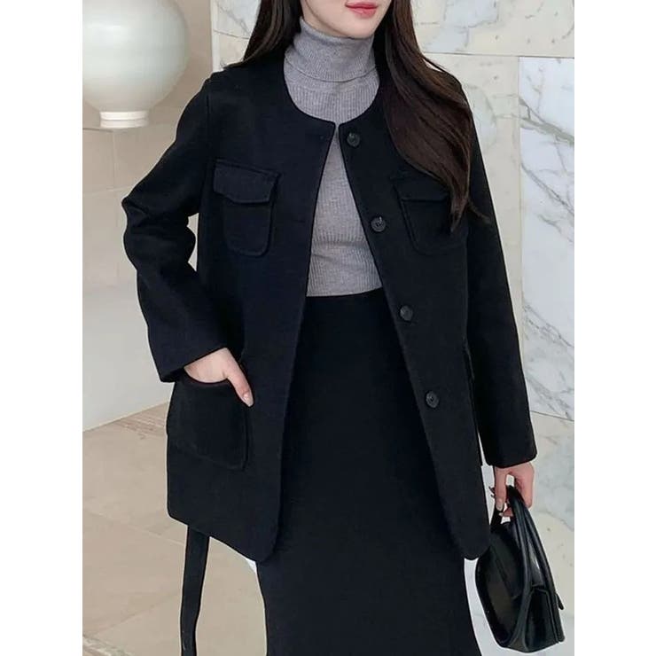 ブラック | リボンシングルブレストメルトンジャケット | Ulysses