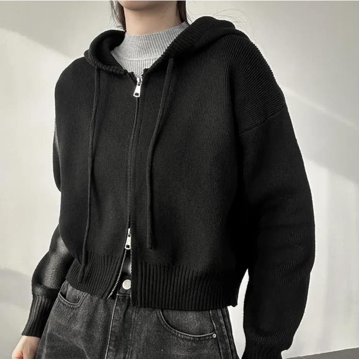 ブラック | ニットフード付きダブルジップジャケット | Ulysses
