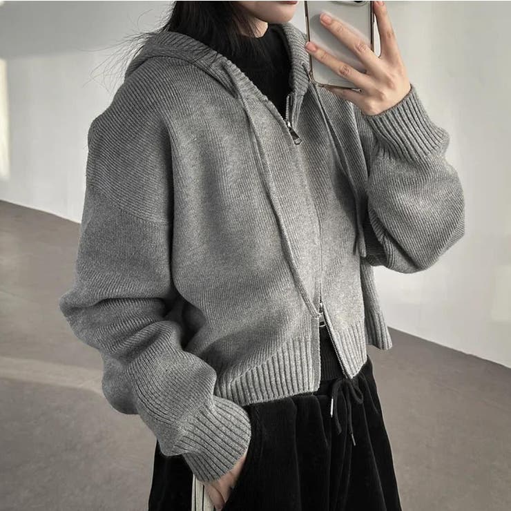 ニットフード付きダブルジップジャケット | Ulysses | 詳細画像12 