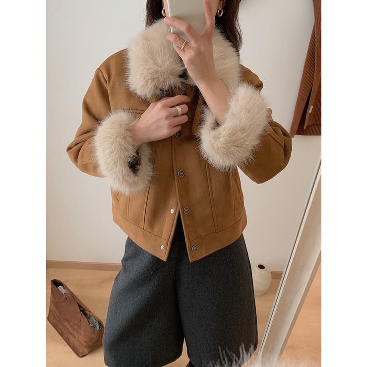 キャメル | クルーネックシングルブレストフェイクスエードジャケット | Ulysses