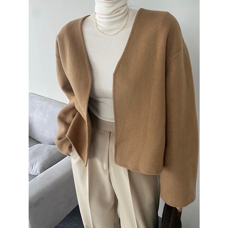 キャメル | ショートVネックメルトンジャケット | Ulysses