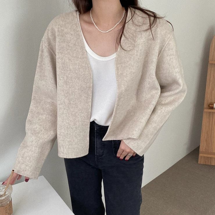 ベージュ | ショートVネックメルトンジャケット | Ulysses