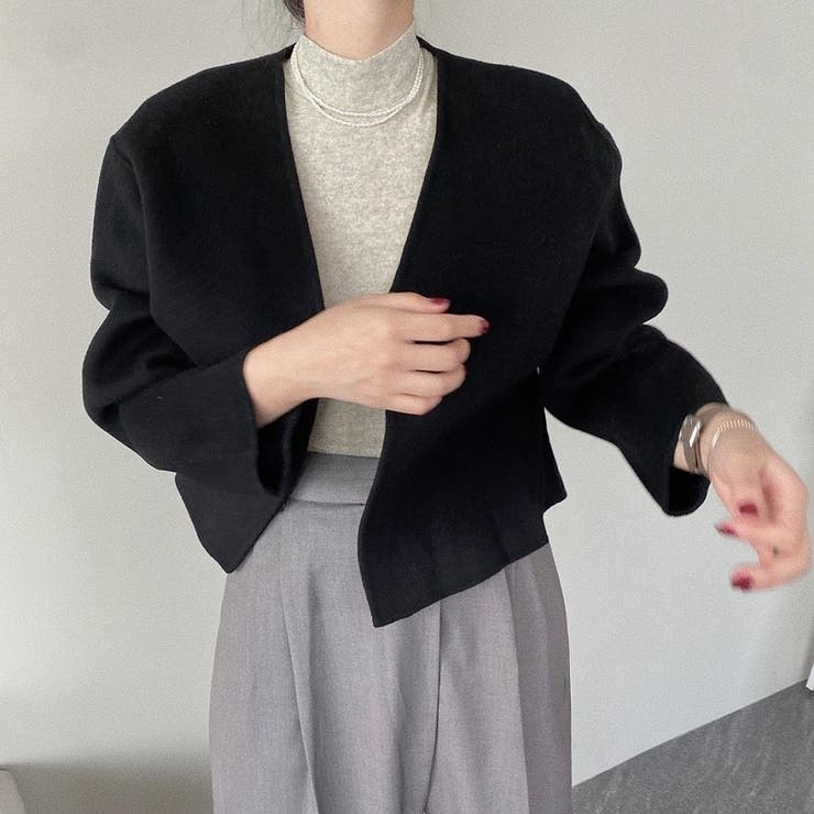 ブラック | ショートVネックメルトンジャケット | Ulysses