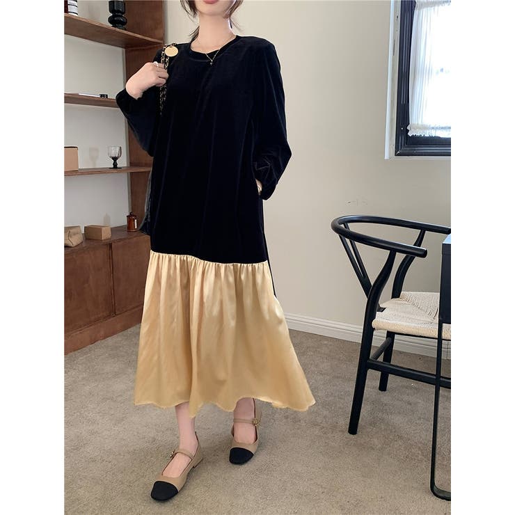 イエロー | 切り替えベルベットワンピース | Ulysses