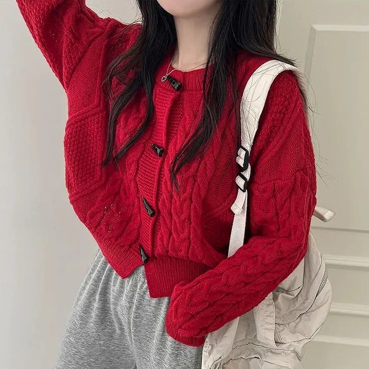 レッド | ショートツイストパターンカーディガンジャケット | Ulysses