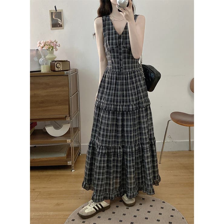 ブラック | チェック柄キャミソールワンピース | Ulysses