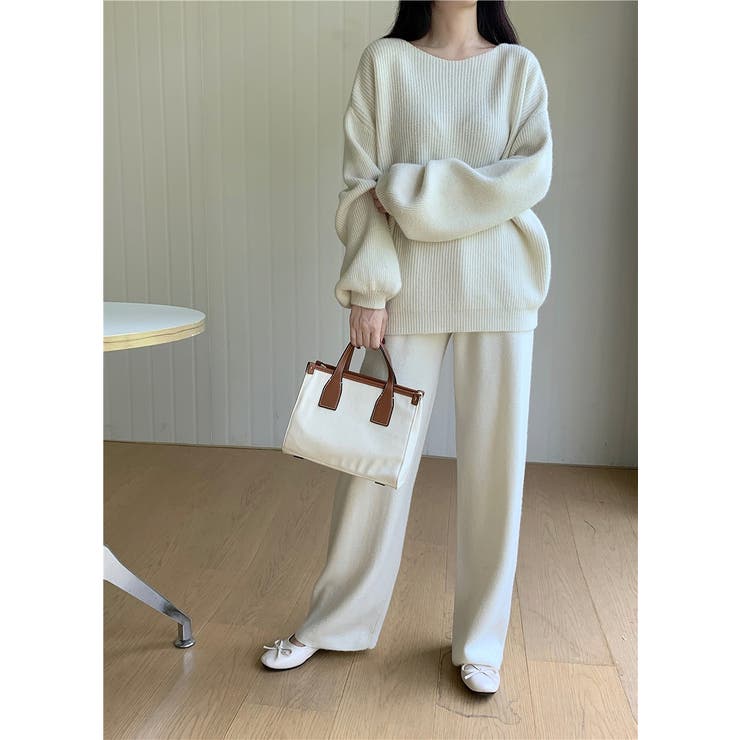 オフホワイト | ニットトップスワイドパンツセットアップ | Ulysses