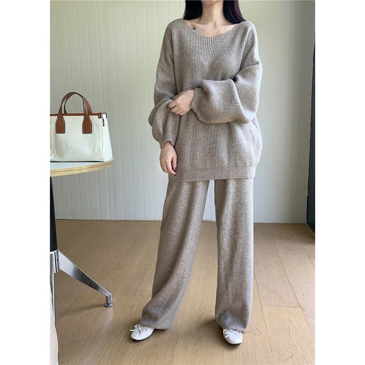 モカ | ニットトップスワイドパンツセットアップ | Ulysses