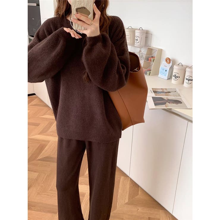 ブラウン | ニットトップスワイドパンツセットアップ | Ulysses