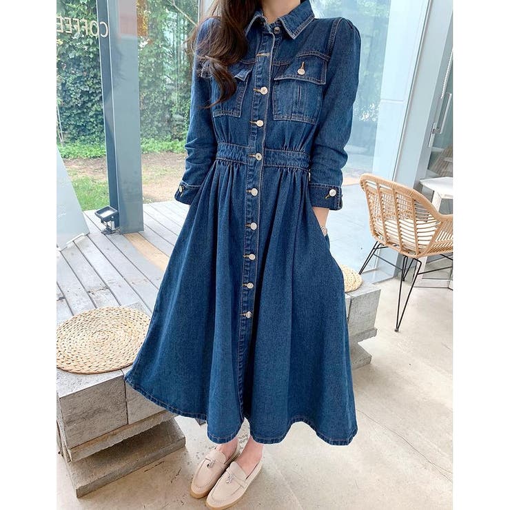ブルー | 長袖シングルブレストデニムワンピース | Ulysses