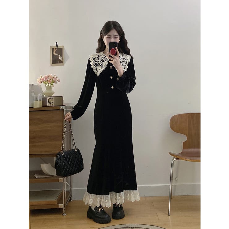 ブラック | 切り替えレースマーメイド フィッシュテールスワンピース | Ulysses