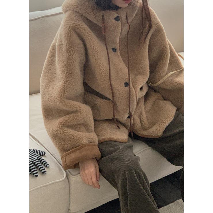 ブラウン | フード付きフェイクムートンジャケット | Ulysses