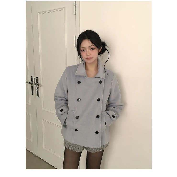 ブルー | 襟付きダブルブレストメルトンジャケット | Ulysses