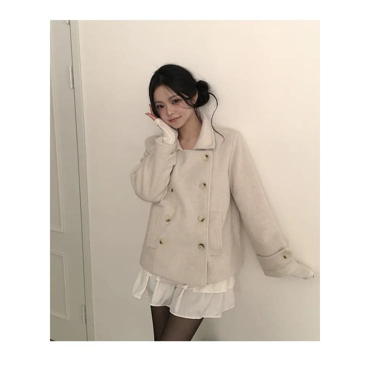 ベージュ | 襟付きダブルブレストメルトンジャケット | Ulysses