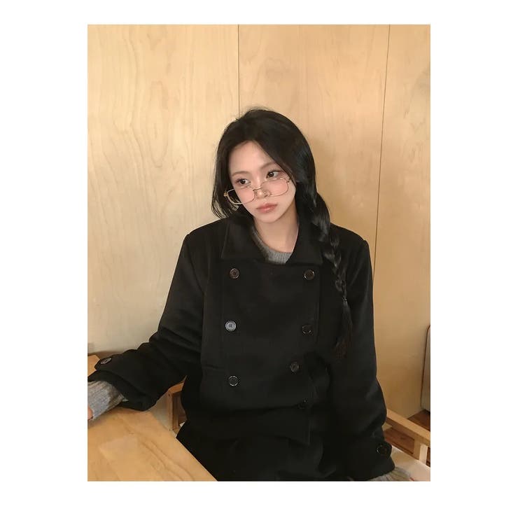 ブラック | 襟付きダブルブレストメルトンジャケット | Ulysses