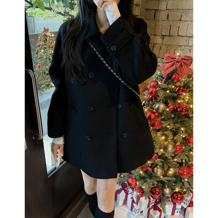 ブラック | 襟付きダブルブレストメルトンジャケット | Ulysses