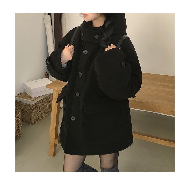 ブラック | フード付きシングルブレストメルトンジャケット | Ulysses