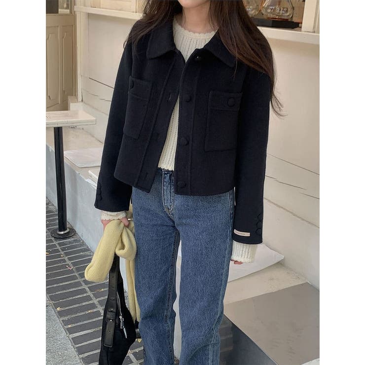 ブラック | ショート襟付きメルトンジャケット | Ulysses