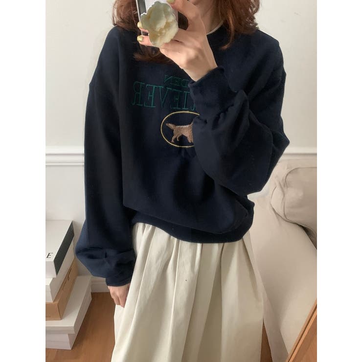 ブラック | 刺繍長袖クルーネックトレーナー | Ulysses