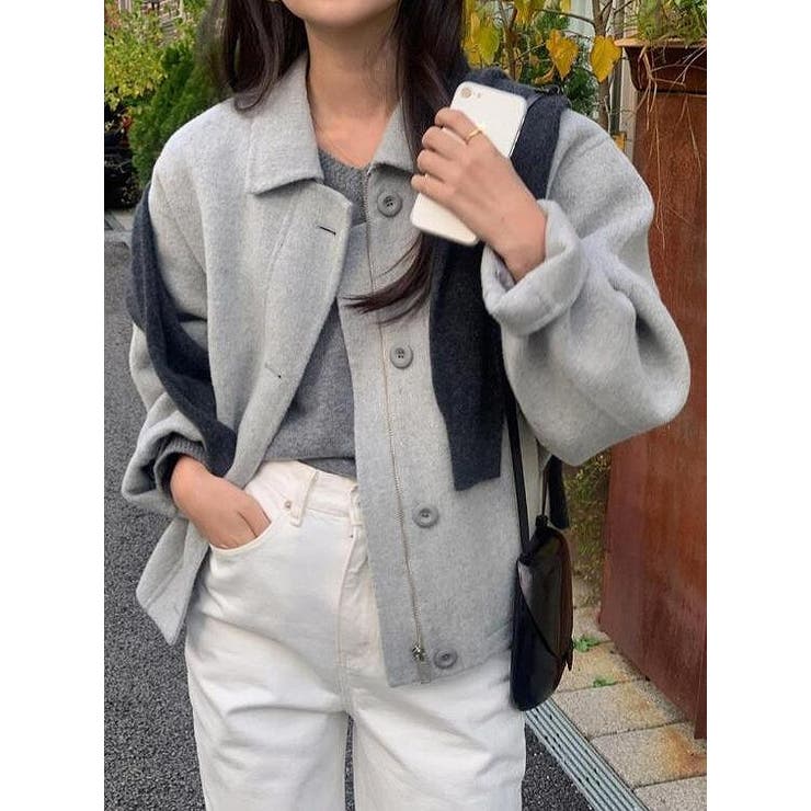 グレー | ショートジップ付きメルトンジャケット | Ulysses