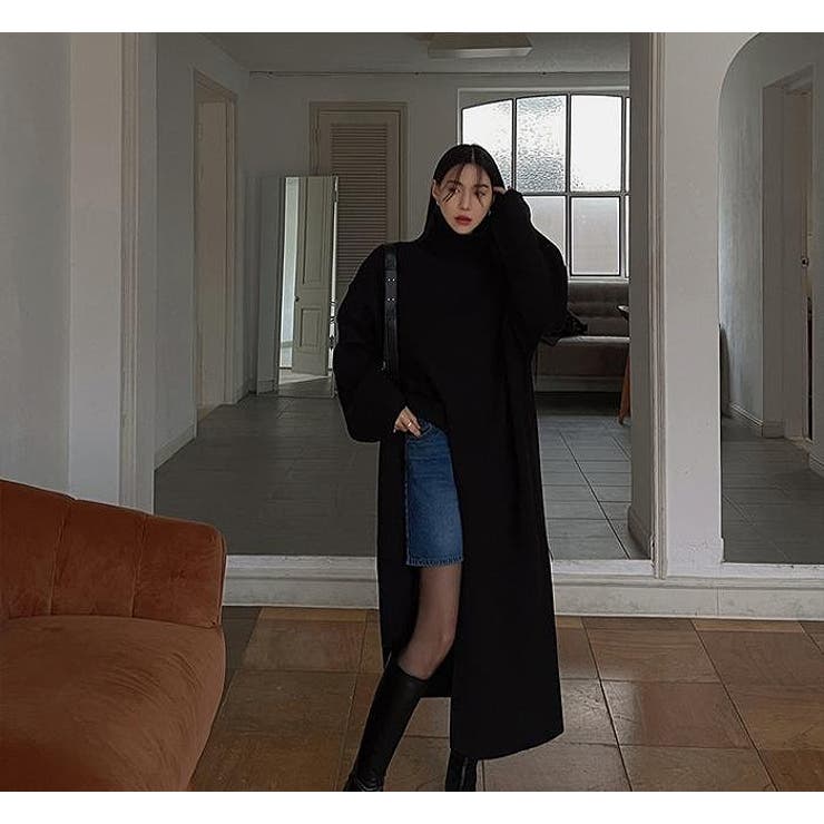 ブラック | ニットハイネックスリットワンピース | Ulysses