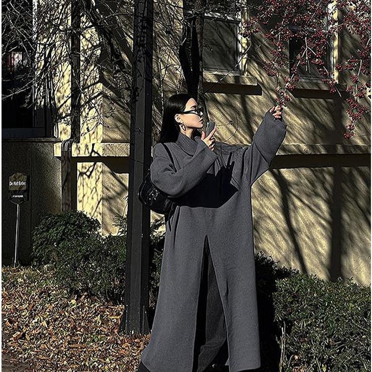 グレー | ニットハイネックスリットワンピース | Ulysses