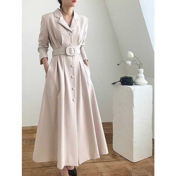 アイボリー | ロング襟付きシングルブレストワンピース | Ulysses