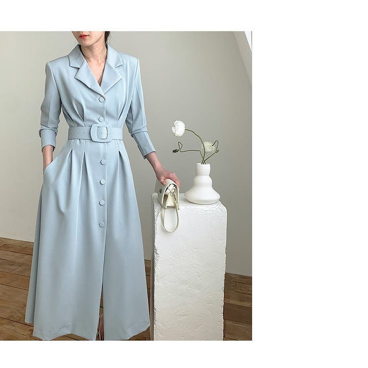 ブルー | ロング襟付きシングルブレストワンピース | Ulysses