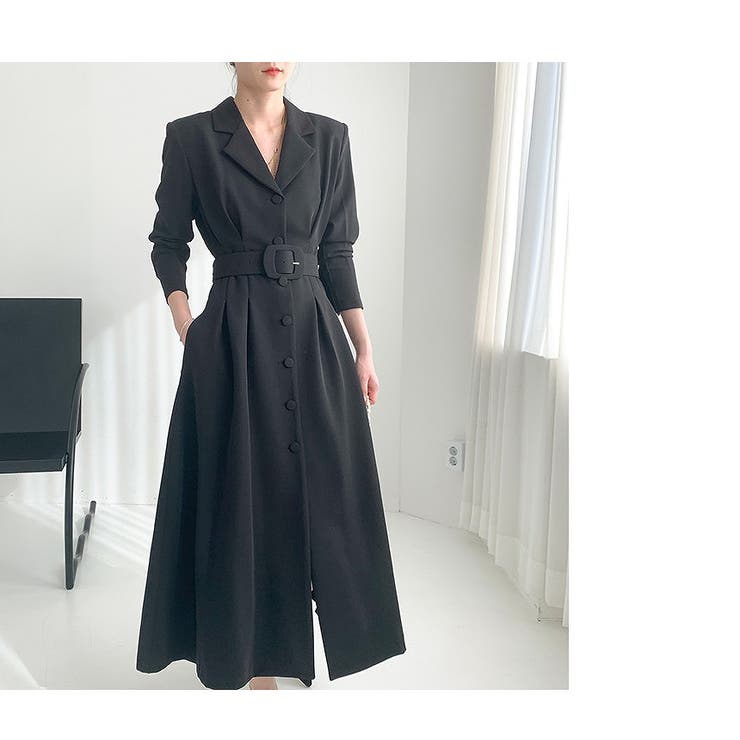 ブラック | ロング襟付きシングルブレストワンピース | Ulysses